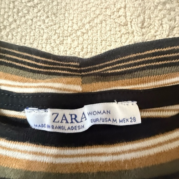 Great condition. ZARA 90s grunge brown tan cream Striped Top medium - Picture 3 of 5